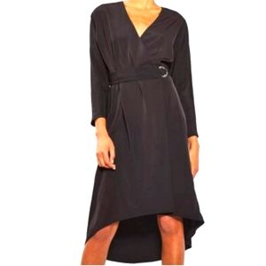 TopShop black O-ring wrap midi dress high low size 2
